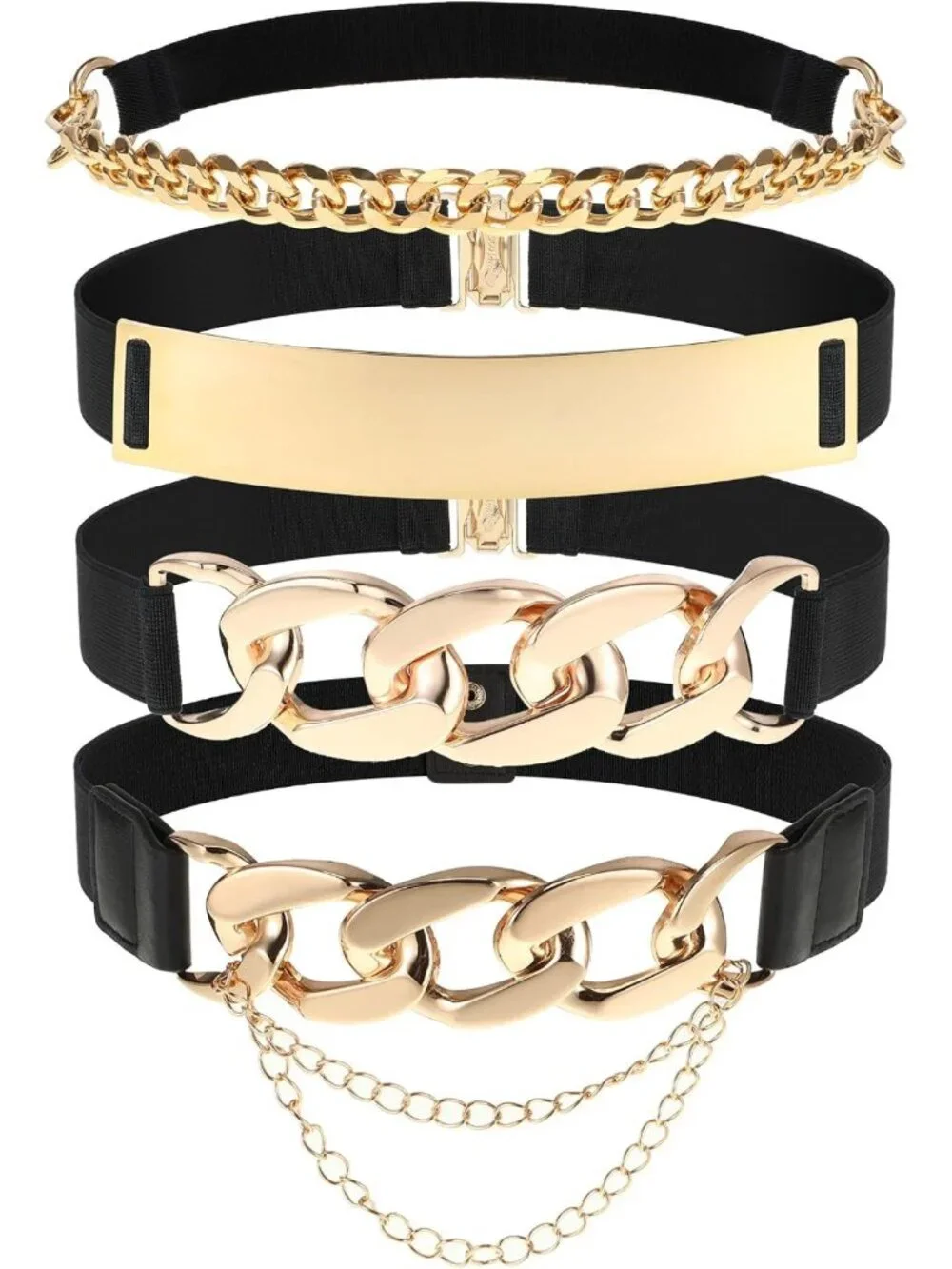 4 Pack Women's Stretch Waist Belts with Gold Buckle - Fashionable Wide Elastic